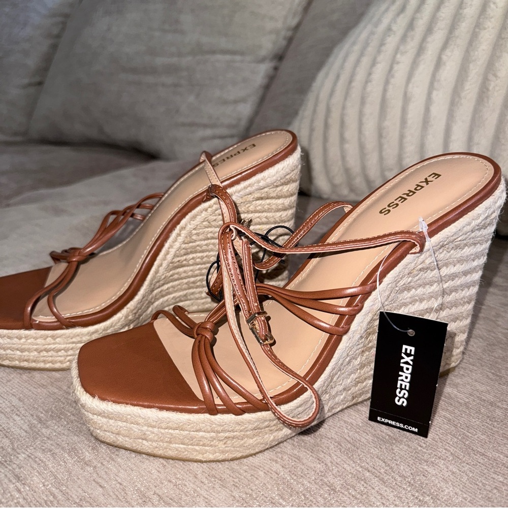 Express Brown Wedge Espadrilles with Strappy Design